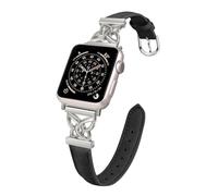 REYUIK Bracelet en cuir compatible avec Apple Watch 41 mm, 40 mm, 38 mm, 42 mm, 44 mm, 45 mm, 46 mm, 49 mm pour femme, bracelet fin en cuir véritable avec papillon habillé pour iWatch Series Ultra SE