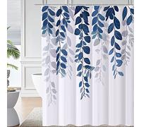 REZAYMRS Blue Rideau de douche avec 12 crochets, anti-moisissure, imperméable, ourlet lesté, lavable en machine, séchage rapide 180 x 200 cm