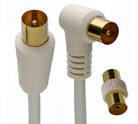 RF Droit Angle TV Antenne Numérique Terrestre Fiche Vidéo câble & Coupleur Plaqués Or 2 m Blanc [2 mètre/2m]