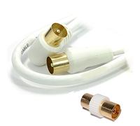 RF Droit Angle TV Antenne Numérique Terrestre Fiche Vidéo câble & Coupleur Plaqués Or 4 m Blanc [4 mètre/4m]