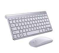 Rfan Clavier et souris sans fil avec peigne à clic silencieux Mutimedia 2,4 G USB pour ordinateur portable, fournitures de bureau Argenté
