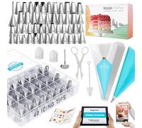 RFAQK Lot de 74 Poches à Douille et Douilles pour décoration de gâteaux avec 48 Douilles numérotées, 20 + 1 Poches à Douille pour décoration de gâteaux, Biscuits, Cupcakes, Douilles de décoration de