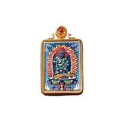 RFDRR Mini Pendentif Thangka Peint à la Main, boîte Ghau dorée, Collier d'art Populaire tibétain avec Plusieurs Motifs de divinités de Bouddha(Black God of Wealth)