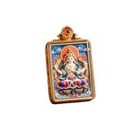 RFDRR Mini Pendentif Thangka Peint à la Main, boîte Ghau dorée, Collier d'art Populaire tibétain avec Plusieurs Motifs de divinités de Bouddha(Four Armed Guanyin)
