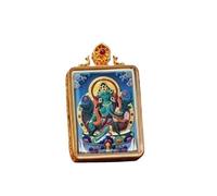 RFDRR Mini Pendentif Thangka Peint à la Main, boîte Ghau dorée, Collier d'art Populaire tibétain avec Plusieurs Motifs de divinités de Bouddha(Green Tara)