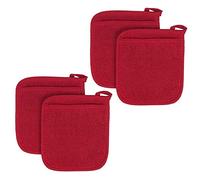 Rfeeuubft 4 PièCes Pot Tapis Coton Tissu Pot DéTenteurs Boucle ÉPonge Pot Cuisine Supports Coussin Poche Outil Manique Rouge