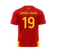 RFEF - T-Shirt Lamine Yamal numéro 19 - Réplique Officielle 1ère équipe 24/25 - pour Adulte - Motif Blason de l'équipe - Rouge et Jaune - Taille XXL