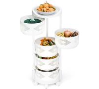 RFEGJVII Chariot de rangement de cuisine, panier circulaire rotatif à 5 niveaux, étagère de rangement avec roues à 360 degrés, étagère à fruits et légumes avec couvercle supérieur, chariot de