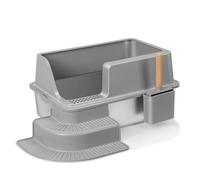 RFEGJVII Grand bac à litière pour chat Super Space en acier inoxydable avec pelle à litière pour chat, marche, étagère de rangement, bac à litière anti-fuite d'urine avec côtés hauts, facile à