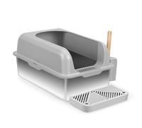 RFEGJVII Super Space Bac à litière pour chat en acier inoxydable avec pelle à litière pour chat, marche, étagère de rangement, bac à litière anti-fuite d'urine avec côtés hauts, facile à nettoyer, non