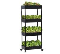 RFEGJVII Support pour Plantes avec roulettes, 4 Niveaux, étagères en Pot, étagère roulante intérieure et extérieure, extérieure Plastique, terrasse, Jardin, Balcon, Chambre à Coucher, Salon,