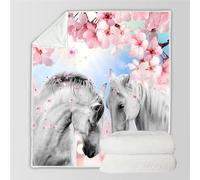 RFFLUX 3D Cheval Couverture 130x150 cm 1 Personne Douce et Chaude Plaid Couverture Fleurs De Cerisier Chevaux Blanket en Microfibre Flanelle Canapé La Chambre Jete de lit(Style 26-11)