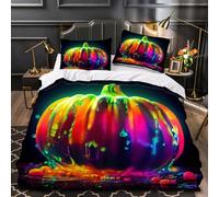 RFFLUX 3D Citrouille Housse de Couette 140x200 cm 1 Personne 3 Pièces Microfibre Ultra Doux Halloween Parure de Lit avec Fermeture éclair avec 2 Taies d'Oreillers 50x75 cm（Style 38-3）