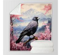 RFFLUX 3D Corbeau Couverture 150x200 cm 1 Personne Douce et Chaude Plaid Couverture Fleurs De Cerisier Corbeaux Blanket en Microfibre Flanelle Canapé La Chambre Jete de lit(Style 49-5)