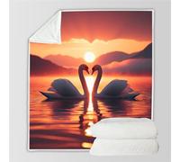 RFFLUX 3D Cygne Couverture 180x220 cm 2 Personnes Douce et Chaude Plaid Couverture Coucher De Soleil Blanket en Microfibre Flanelle Canapé La Chambre Jete de lit（Style 23-12）