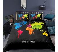 RFFLUX 3D Microfibre Housse de Couette Carte du Monde 140x200 cm 1 Personne 3 Pièces Ultra Doux Vintage Peint Parure de Lit avec Fermeture éclair Enfant GarçOn avec 2 Taies d'Oreillers 50x75 cm
