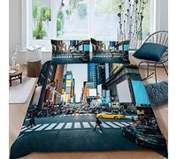 RFFLUX 3D Microfibre Parure de Lit New York 140x200 cm 1 Personne 3 Pièces Ultra Doux Paysage Urbain Housse de Couette avec Fermeture éclair Enfant GarçOn Fille avec 2 Taies d'Oreillers 50x75