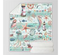 RFFLUX 3D Océan Maritime Couverture 180x220 cm 2 Personnes Douce et Chaude Plaid Couverture étoile De Mer Phare Blanket en Microfibre Flanelle Canapé La Chambre Jete de lit(Style 19-19)
