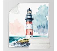 RFFLUX 3D Phare Couverture 130x150 cm 1 Personne Douce et Chaude Plaid Couverture Maritime Blanket en Microfibre Flanelle Canapé La Chambre Jete de lit（Style 49-4）