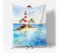 RFFLUX 3D Phare Couverture 220x240 cm 2 Personnes Douce et Chaude Plaid Couverture Océan Maritime Blanket en Microfibre Flanelle Canapé La Chambre Jete de lit（Style 230-20）