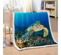 RFFLUX 3D Tortue De Mer Couverture 150x200 cm 2 Personnes Moelleuse Douce et Chaude Océan Sherpa Couverture Polaire en Microfibre Canapé La Chambre Jete de lit Blanket（Style 128-3）