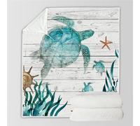 RFFLUX 3D Tortues De Mer Couverture 150x200 cm 1 Personne Douce et Chaude Plaid Couverture Rétro Océan Blanket en Microfibre Flanelle Canapé La Chambre Jete de lit(Style 26-20)
