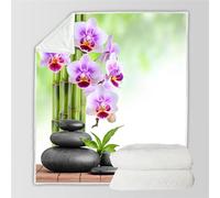 RFFLUX 3D Zen Couverture 150x200 cm 1 Personne Douce et Chaude Plaid Couverture Pierres Fleurs Blanket en Microfibre Flanelle Canapé La Chambre Jete de lit（Style 34-17）