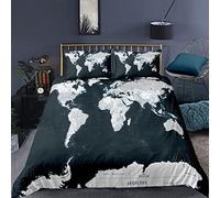 RFFLUX Housse de Couette Carte du Monde 200x200 cm 2 Personnes 3 Pièces Ultra Doux 3D Vintage Peint Parure de Lit en Microfibre avec Fermeture éclair Enfant GarçOn avec 2 Taies d'Oreillers 50x75 cm