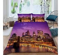 RFFLUX Housse de Couette New York 140x200 cm 1 Personne 3 Pièces Ultra Doux 3D Paysage Urbain Parure de Lit en Microfibre avec Fermeture éclair Enfant GarçOn Fille avec 2 Taies d'Oreillers 50x75