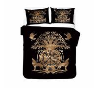 RFFLUX Housse de Couette Viking 240x260 cm 2 Personnes 3 Pièces Ultra Doux 3D Viking Loup Fenrir Parure de Lit en Microfibre avec Fermeture éclair Adulte GarçOn avec 2 Taies d'Oreillers 50x75 cm