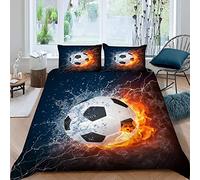 RFFLUX Parure de Lit Football 220x240 cm 2 Personnes 3 Pièces Ultra Doux 3D Cool feu et l'eau Housse de Couette en Microfibre avec Fermeture éclair Adulte GarçOn Fille avec 2 Taies d'Oreillers 50x75