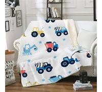 RFFLUX Tracteur Couverture Enfants 130x150 cm 1 Personne Douce et Chaude Couverture Polaire en Microfibre Sherpa Couverture de Lit Confortable 3D Camion Excavatrice Plaid Couverture Blanket