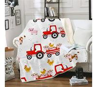 RFFLUX Tracteur Couverture Enfants 130x150 cm 1 Personne Douce et Chaude Couverture Polaire en Microfibre Sherpa Couverture de Lit Confortable 3D Ferme Vaches Plaid Couverture Blanket
