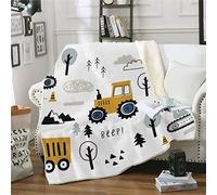 RFFLUX Tracteur Couverture Enfants 130x150 cm Douce et Chaude Polaire en Microfibre Sherpa Couverture de Lit Confortable 3D Camion Excavatrice Plaid