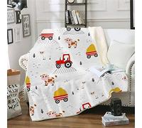 RFFLUX Tracteur Couverture Enfants 130x150 cm Douce et Chaude Polaire en Microfibre Sherpa Couverture de Lit Confortable 3D Ferme Vaches Plaid