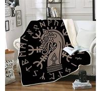RFFLUX Viking Couverture Adulte 150x200 cm 1 Personne Douce et Chaude Couverture Polaire en Microfibre Sherpa Couverture de Lit Confortable 3D Rune Dragon Plaid Couverture Blanket