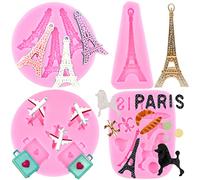 RFGHAC Lot de 4 mini moules en silicone I Love Paris pour fondant en forme de tour Eiffel et caniche, pour décoration de gâteaux, pâte à sucre, chocolat, argile polymère, résine