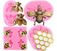 RFGHAC Lot de 4 moules en silicone en forme d'abeille pour fondant, ruche, chocolat, décoration de gâteaux, décoration de cupcakes, pâte à sucre, pâte à sucre, pâte polymère