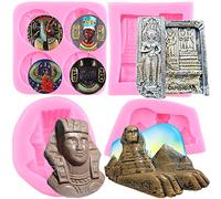 RFGHAC Lot de 4 moules en silicone inspirés des pièces de monnaie d'Égypte antique en forme de pharaon et de momie pour fondant en forme de sphinx d'Égypte pour décoration de gâteau