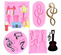 RFGHAC Lot de 4 moules en silicone motif note de musique disco des années 80 pour microphone, radio, guitare, bonbons musicaux, décoration de cupcakes, pâte à sucre, pâte à sucre, pâte à sucre, pâte