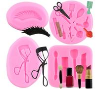 RFGHAC Lot de 4 outils de maquillage en silicone, rouge à lèvres, flacon de parfum, cils, recourbe-cils, sèche-cheveux, peignes, moule pour décoration de gâteaux, bonbons, argile polymère, pâte à