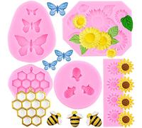 RFGHAC Lot de 5 moules en silicone en forme de tournesol en forme d'abeille pour décoration de gâteaux, cupcakes, bonbons, argile polymère