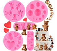 RFGHAC Lot de 5 moules en silicone en forme d'ours en forme de cœur et perle semi-circulaire pour décoration de gâteaux en pâte à sucre, pâte à sucre, pâte à sucre
