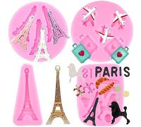 RFGHAC Mini Taille I Love Paris Fondant Moules Tour Eiffel Caniche Silicone Fondant Moule Avion Bagage Moule Pour Décoration De Gâteaux Sucre Artisanat Gomme Pâte Chocolat Bonbons Argile Polymère De 4
