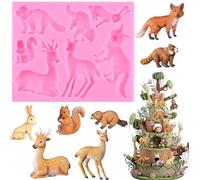 RFGHAC Moule en silicone pour fondant en forme d'animal de la forêt de la jungle, renard, écureuil, lapin, raton laveur, élan, sika, cerf, chocolat, bonbons, décoration de gâteaux, pâte à sucre, pâte