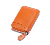 RFID Blocking Leather Wallet for Women Women's Genuine Leather Credit Card Holder Ladies Small Blocked Accordion Wallets with Stainless Steel Zipper Woman Compact Accordian ID Cards Bag Orange
