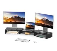 RFIVER Support PC Double TV Riser Support Moniteur Ordinateur Bureau Organiseur 3 Etagère en Bois Noir L840 x W235 x H95 mm Paquet de 3