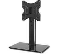 RFIVER Support TV sur Pied sur Base en Verre Trempé, Hauteur Réglable Support TV Universel pour Télévision de 23 à 43 Pouces LCD/LED/OLED/Plasma/Incurvé avec Pivot à 40 Degrés, Noir