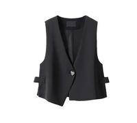 Rfmfkkg Gilet de costume à col en V pour femme, veste sans manches, gilet court, un bouton, blazer vintage formel, Noir , XXL
