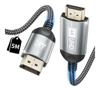RFNAYK Câble DisplayPort vers HDMI 4K 5m,Câble DP vers HDMI Unidirectionnel | Câble DP vers HDMI Mâle UHD, Unidirectionnel pour Moniteur, Projecteur, TV, Dell, HP, AMD, NVIDIA, Coque Alu, Tressé Nylon